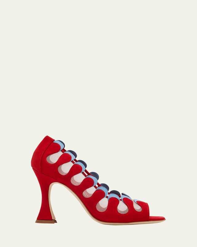 Aziz Kid Suede Open-Toe Pumps